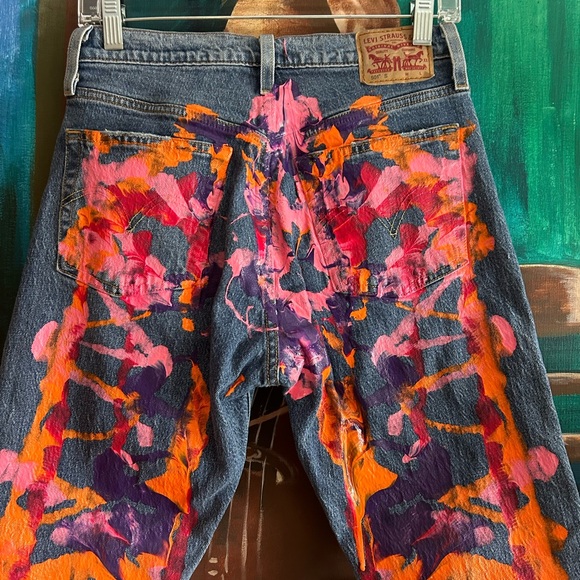 Levi's 501’s Blue and Pink Painted Artistic Straight Leg Jeans W26" X L28" - Picture 16 of 16